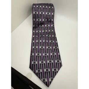 Carlos DeVenzola Silk Tie Purple Black Geometric Vintage Wide Long 63"